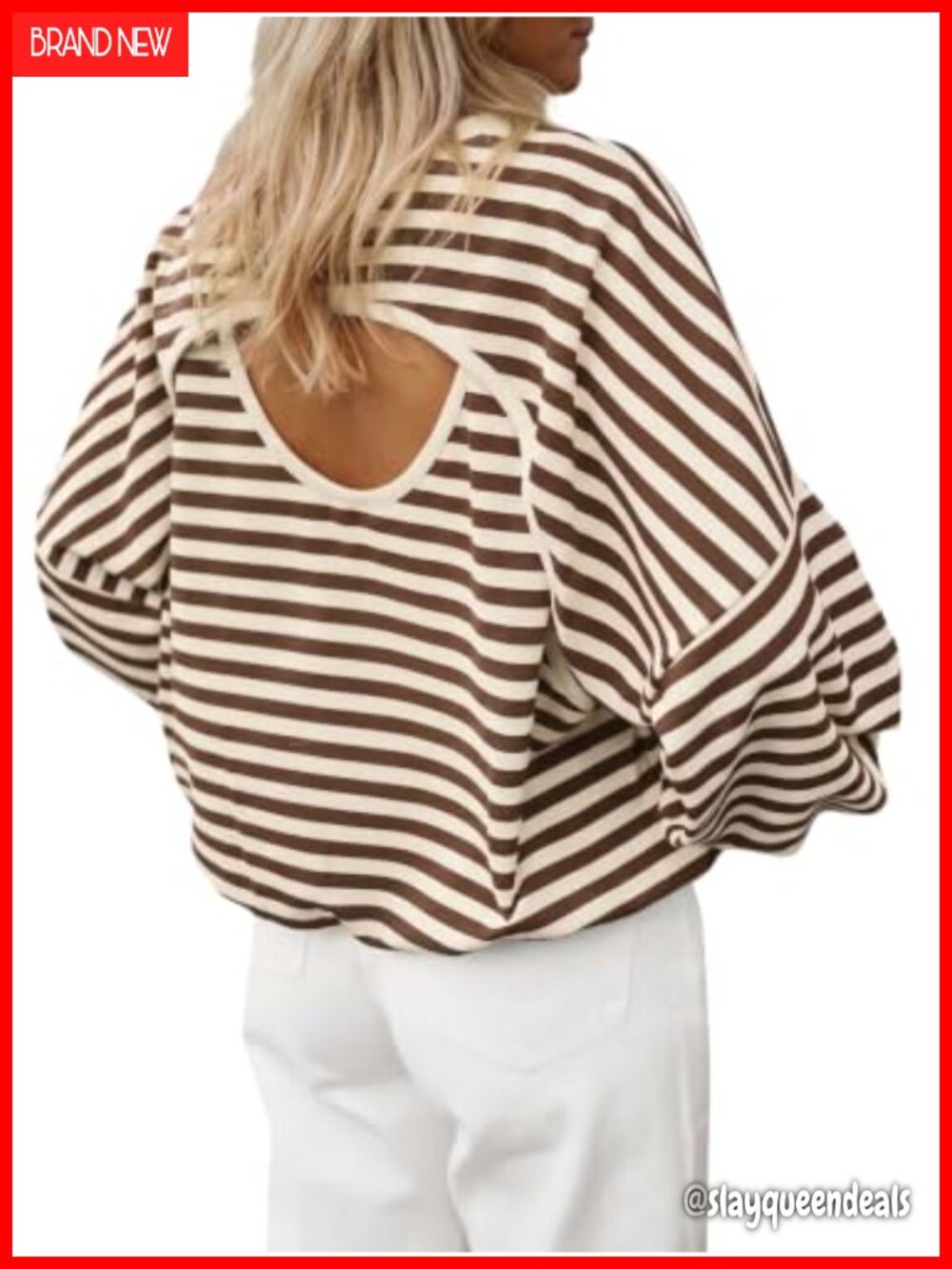 Women's Striped Long Sleeve Oversized Sweatshirt Cutout Back Top